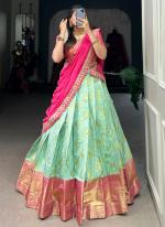 Jacquard Silk Sky Blue Traditional Wear Zari Work Ready To Wear Lehenga Choli